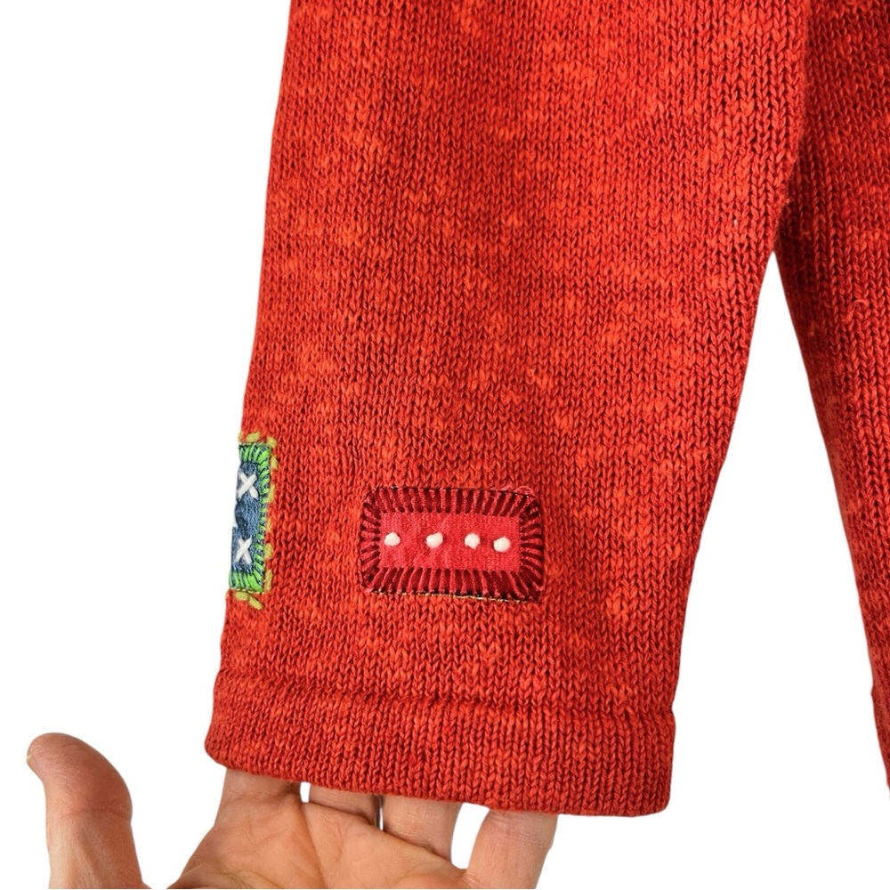 Icelandic Design Cardigan Sweater Linen Cotton Button Front Orange Patchwork M - Picture 7 of 14